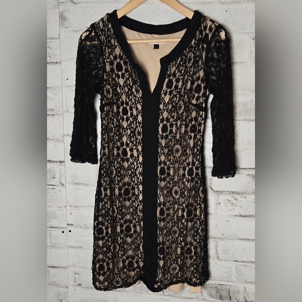 Black Halo Black Lace Nude Lined Cocktail Dress Size Small - Picture 2 of 10